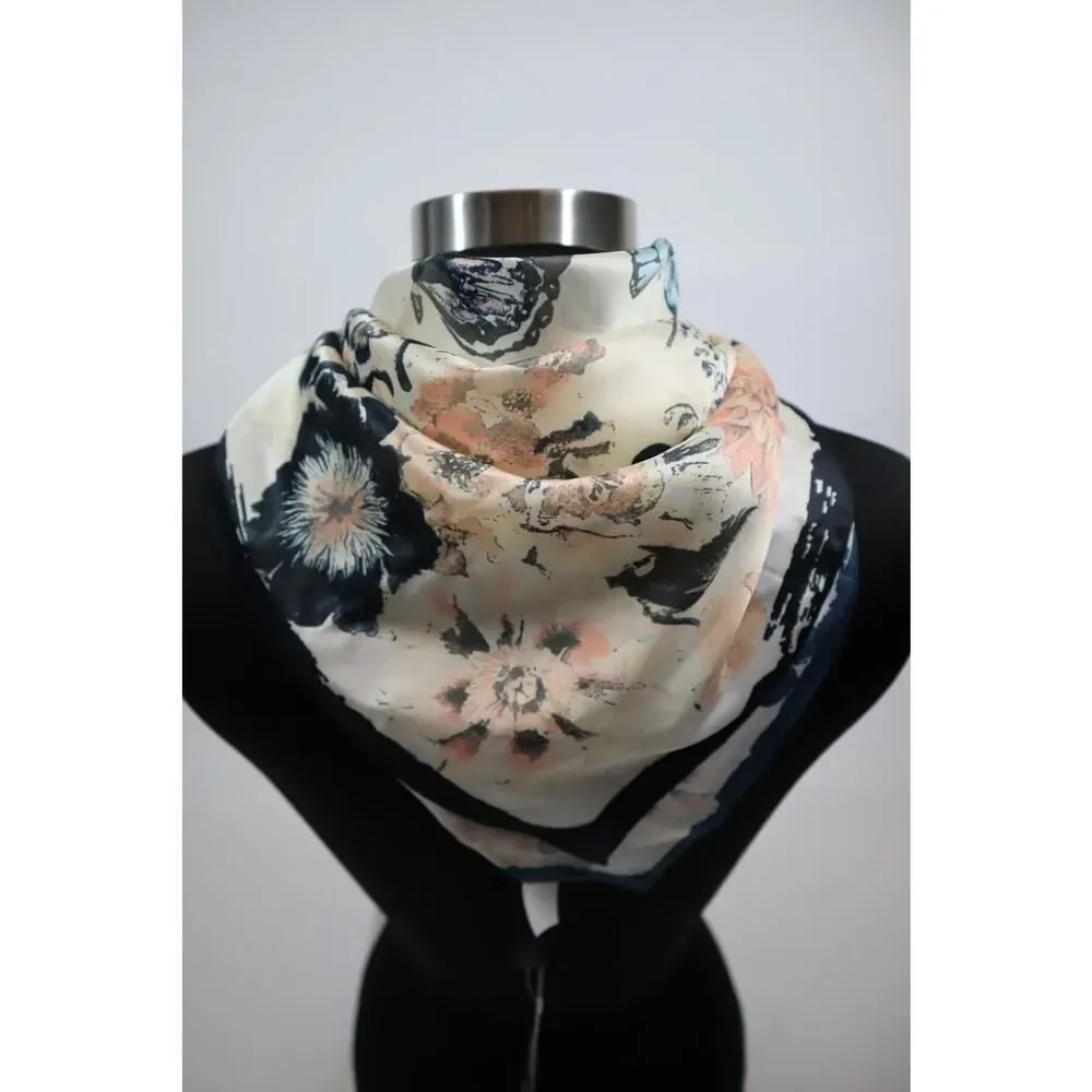 INC Multi Use‎ Ivory Multi Color Butterfly Floral Square Scarf